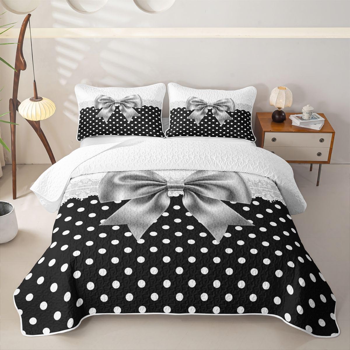 Feelyou Silver Bowknot Quilt Twin Size for Kids