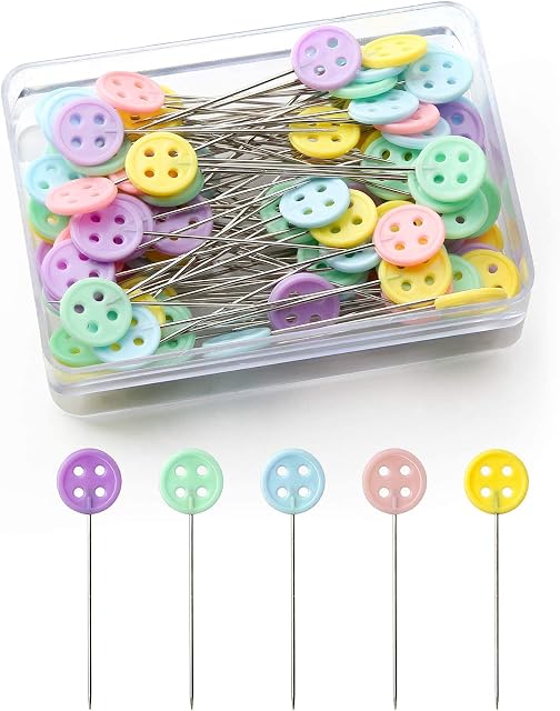 100 Pieces Sewing Pins Safety Dressmaking Pins for Crafting Knitting Quilting Pins with Storage Box Assorted Colors Glass Head Pins for Jewelry Decoration (Button type)