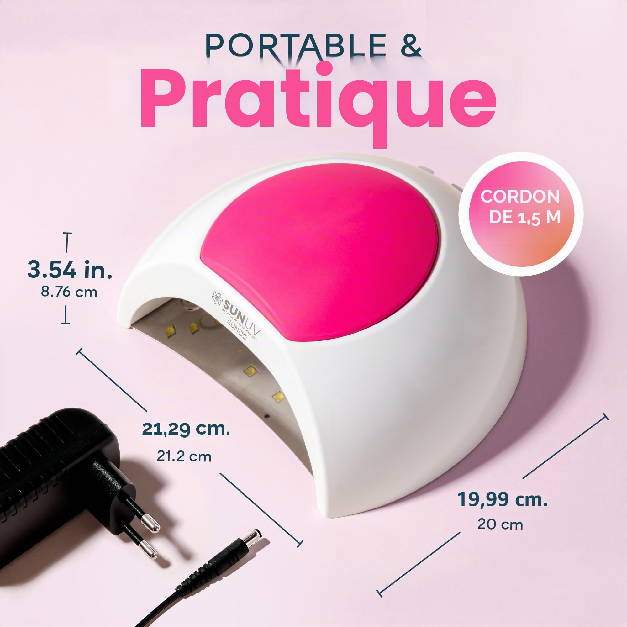 SUNUV Sèche-Ongles UV LED, Lampe pour Ongles, Minuterie 10s/30s/60s/90s, Capteur Infrarouge, Base Amovible, Parfait pour Nail Art et le Salon Manucure