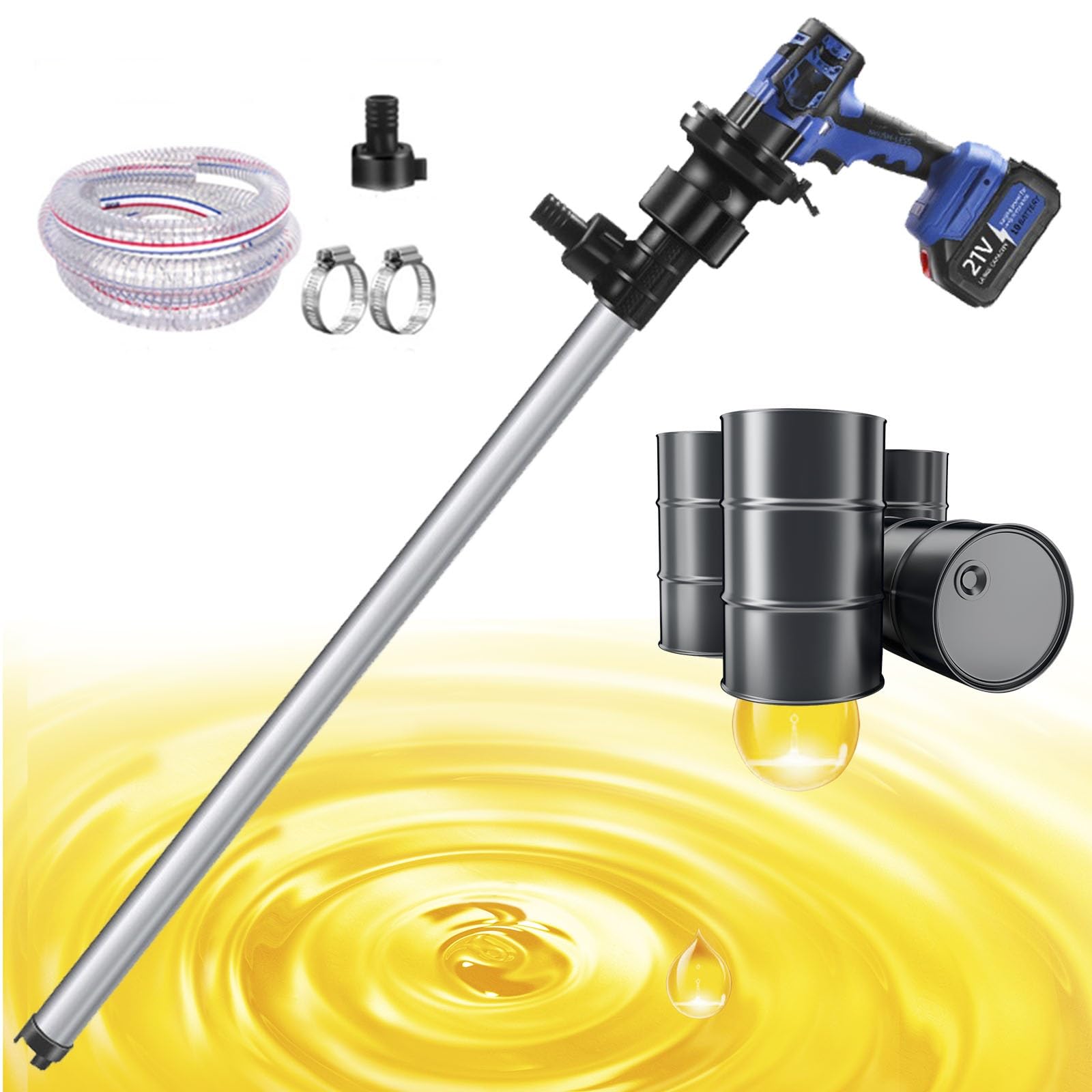 Elektryczna pompa olejowa, pompa bębnowa 92 cm, natężenie przepływu 80-150 l/min, regulacja 2 prędkości do oleju napędowego, nafty, oleju hydraulicznego i płynów niekorozyjnych