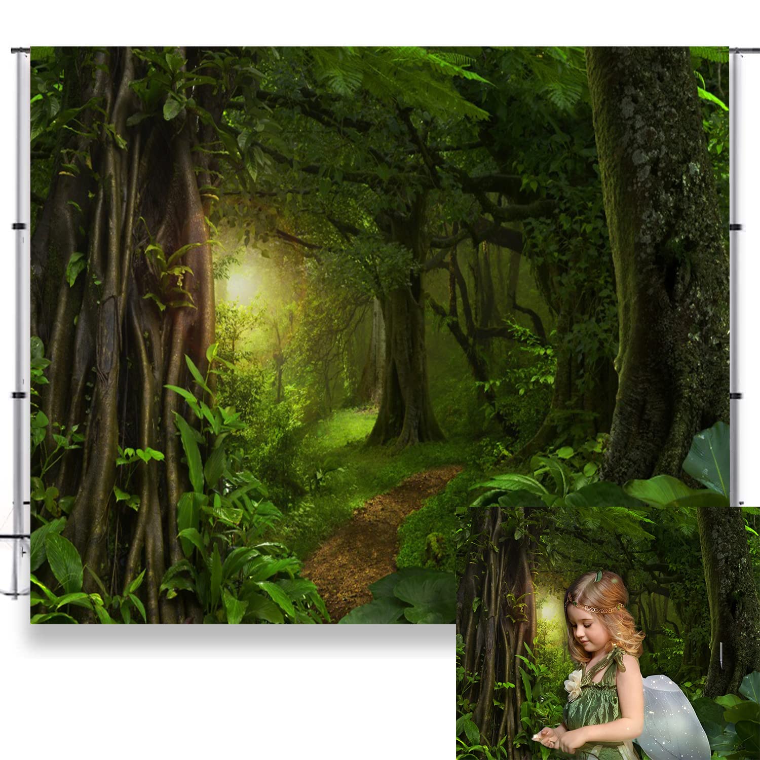Forest Jungle Backdrop for Photography Enchanted Fairytale Rainforest Photo Backdrop Kids Birthday Party Events Decor LFEEY 10x10ft Green Forest