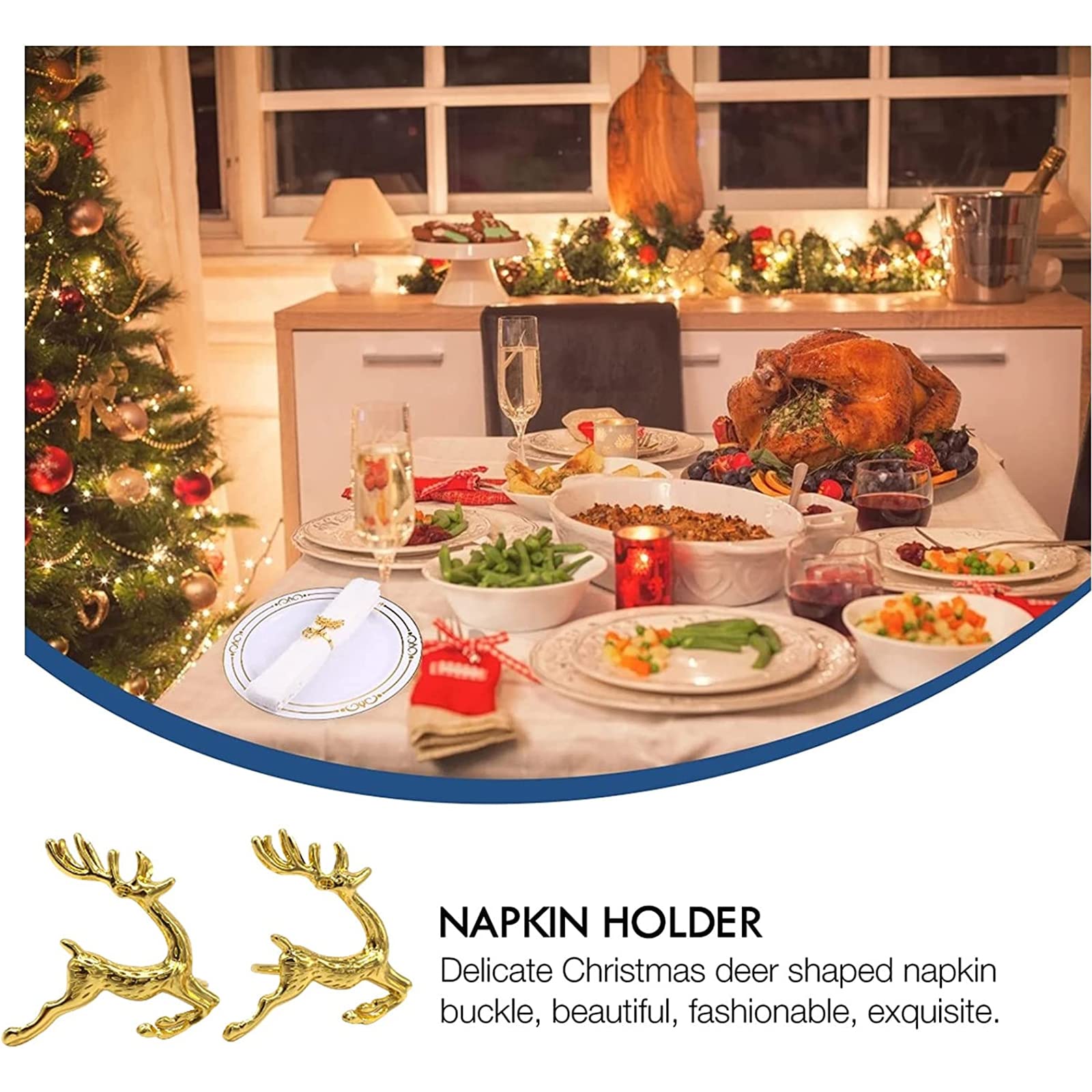 Décoration Table Noël 12 Pièces Ronds De Serviette Renne De Noël, 6CM Argent Porte-Serviettes Accessoire De Table Festif Cadeau