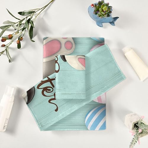 Miniatura 6 de Qilmy Juego de toallas de baño de conejo de Pascua de 3 piezas, toalla de mano y toallita absorbente súper suave para hotel, baño, gimnasio, spa y