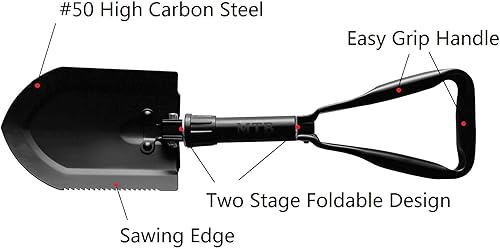 Miniatura 2 de MTB - Pala plegable militar para campamento, herramienta de entrenamiento de acero de alto carbono con borde de sierra de madera y funda de