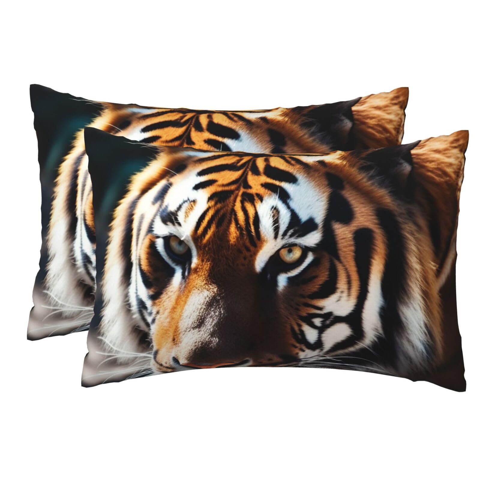 2 Pack Pillow Cases with Hidden Zipper, Soft Breathable Pillow Covers for Hair and Skin, Wild Animal Tiger Pillowcases 12"x18" Bed Pillow Protectors Cover for Sleeping Gifts