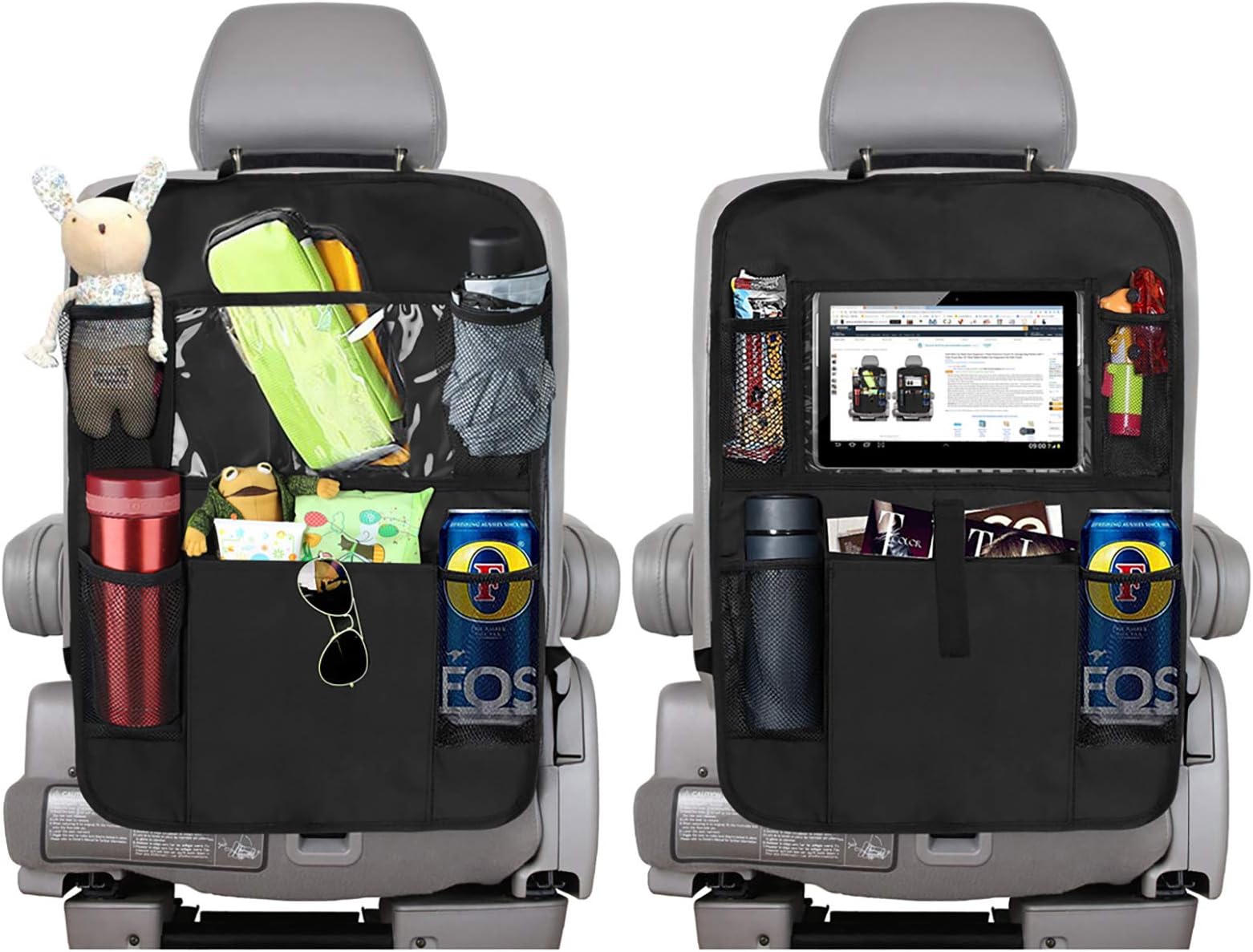 Backseat Car Organizer Kick Mats, KNGUVTH Car Seat Back Protectors with Clear 10" Tablet Holder + 5 Storage Pockets Back seat Organizer for Kids Toy Bottle Drink Vehicles Travel Accessories (2 Pack)