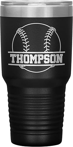 Vaso de béisbol personalizado con nombre, taza de béisbol, taza de viaje de acero inoxidable aislada de 30 onzas
