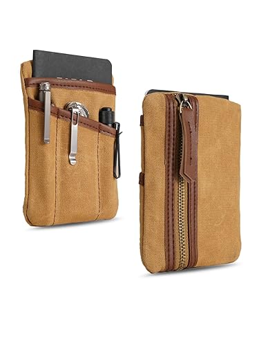 SP4 Waxed Canvas Compact EDC Pocket Organizer, Zippered Pocket Pouch for Men, Mini EDC Organizer for Change, Notebook, Tactical Pen, Flashlight