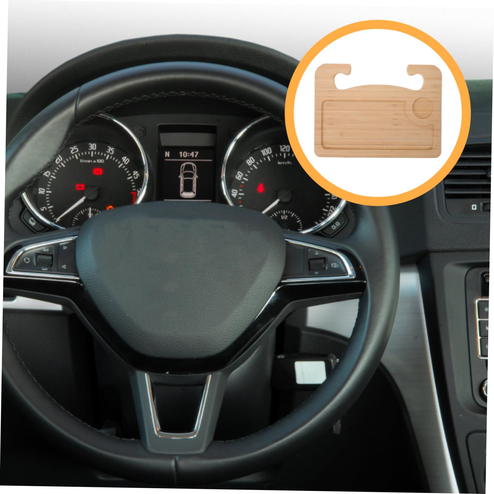 PRETYZOOM Mesa de Bandeja de Madera para Volante de Coche Soporte Estable y Portátil, Organizador Elegante para Botellas y Uso Cómodo en Carretera y Hogar