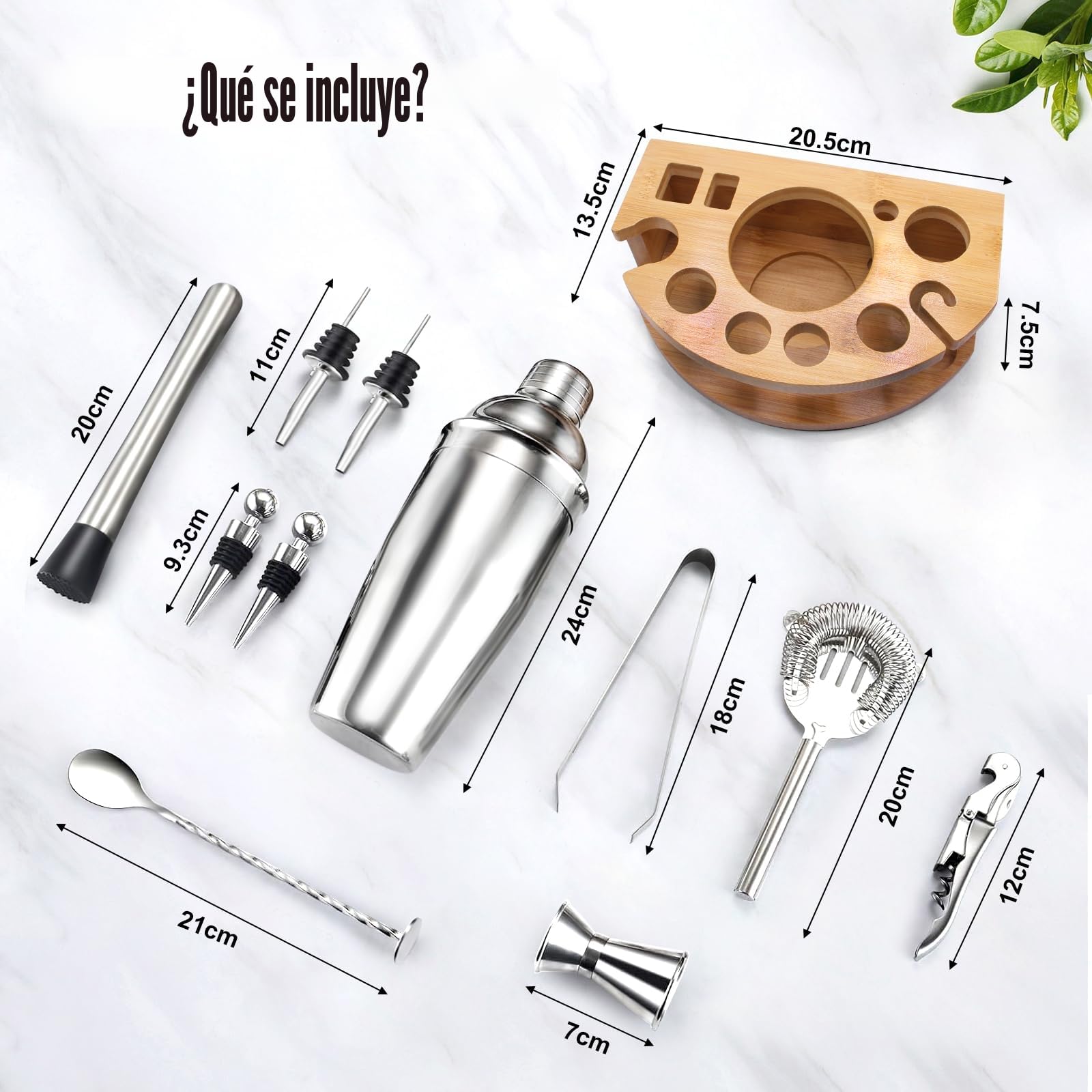 AOKITO Cocktail Set, Coctelera Profesional de Acero Inoxidable de 12 Piezas, Coctelera de 750 ml, Kit Cocktail de Barman con Soporte de Madera para El Hogar o El Bar