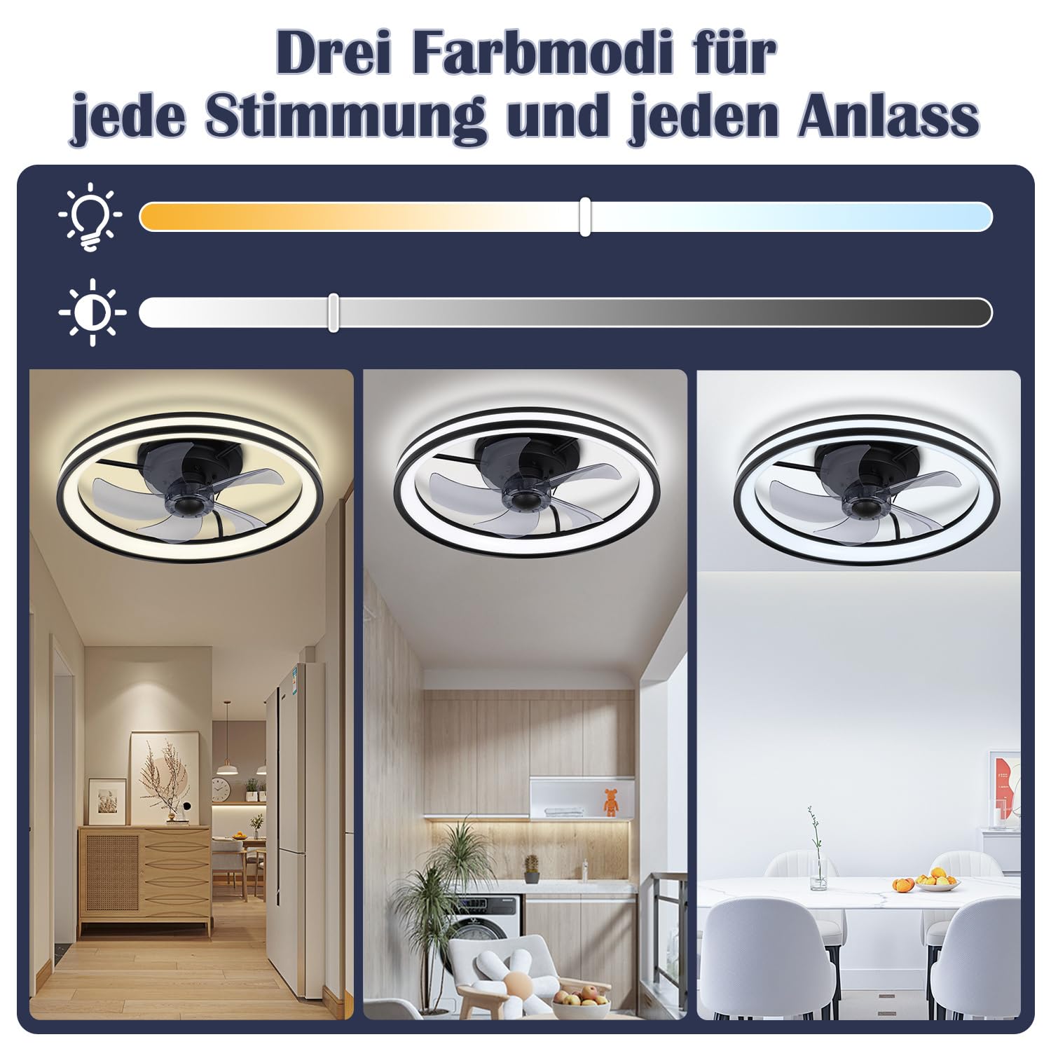 Daromigo 2 x Ventilatore da Soffitto con Luce Ø50 cm, Ventilatore LED Dimmerabile con Telecomando e App Bluetooth, 6 Velocità, Timer, Funzione Reversibile Estate/Inverno, per Camera, Nero