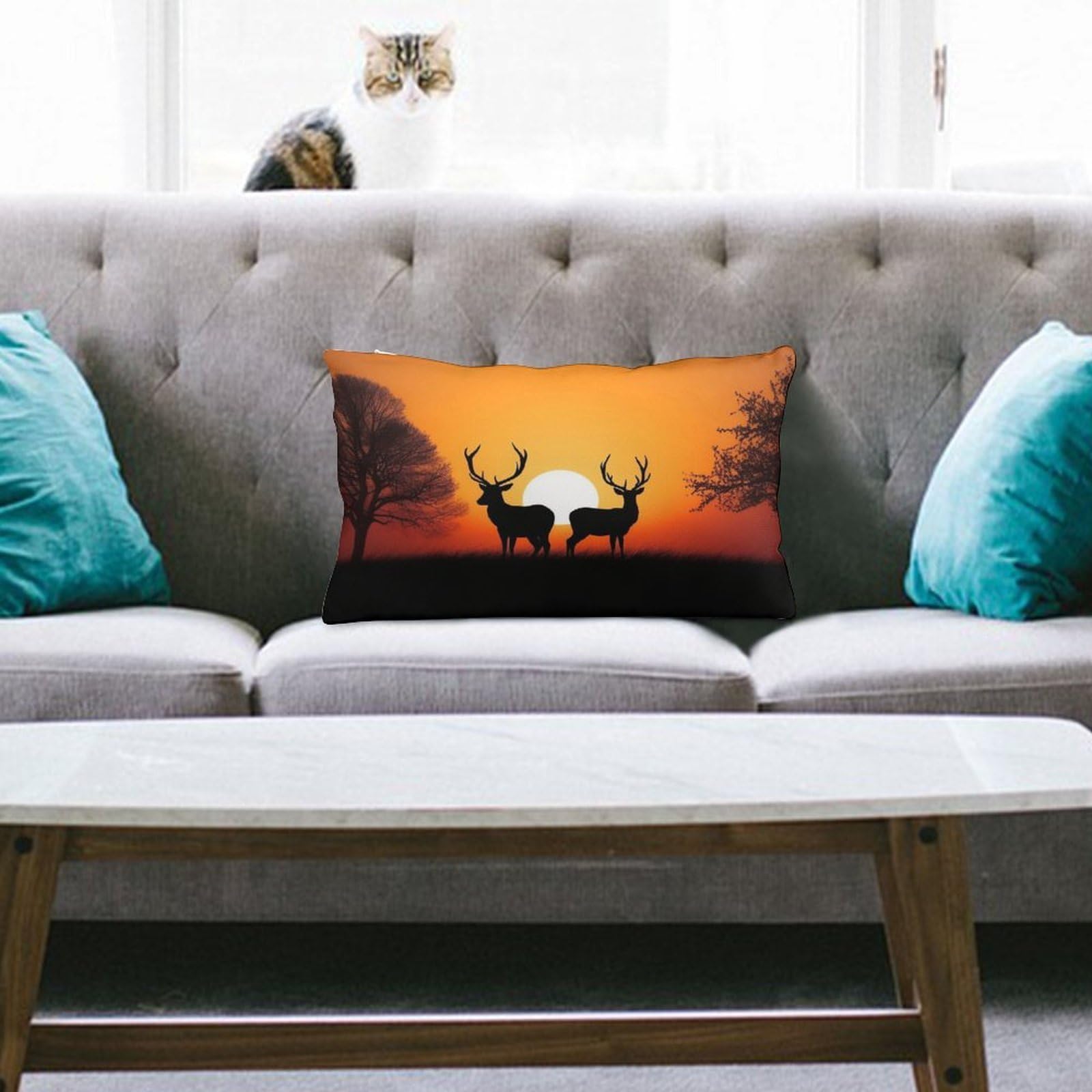 NTVOWPZO Decoration Throw Pillow Covers 8"x12" Pillowcases Covers Nature Sunset Deer Soft Pillowcases Modern Farmhouse Home Decor Sofa Cushions Covers for Couch Bed Living Room