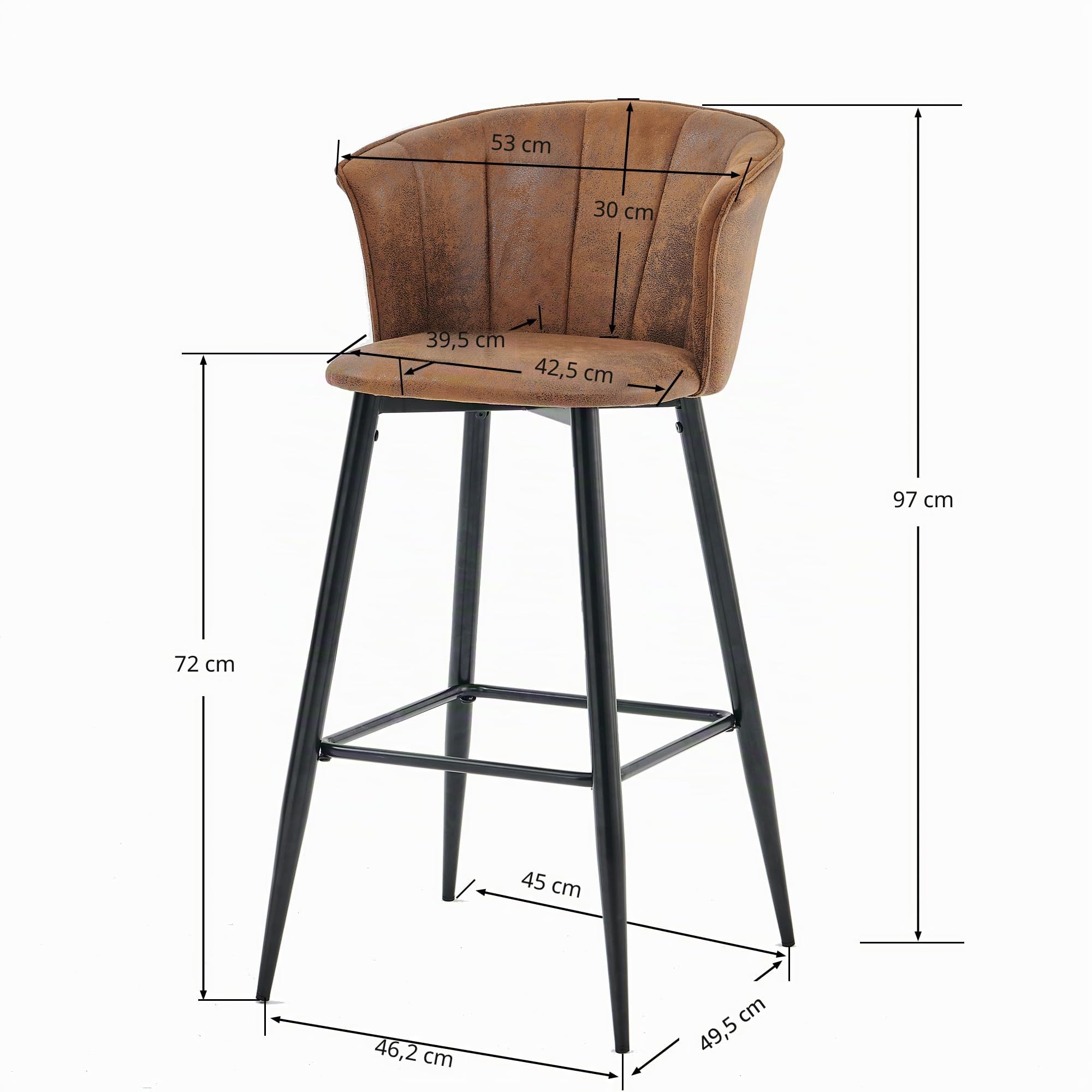 MEUBLE COSY Juego de 2 Taburete de Bar con Respaldo, Apoyabrazos y Reposapiés Sillas Tapizados de Gamuza Vintage Industrial Asiento de 72 cm de Altura para Cocina, Bar, Comedor, Marrón