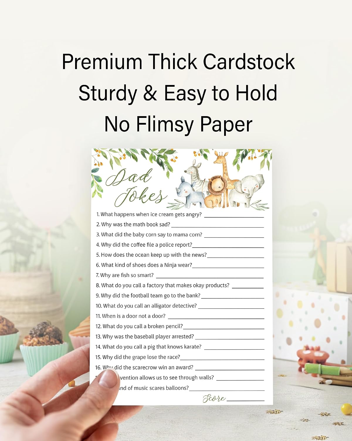 DAD JOKES Baby Shower Games, SAFARI ANIMALS, Jungle Theme Baby Shower — Pack of 25 — Fun Dad Joke Game, Funny Daddy Joke Trivia, Welcome to the Wild Shower, Gender Neutral, Birthday Activity G550-DJK image 3