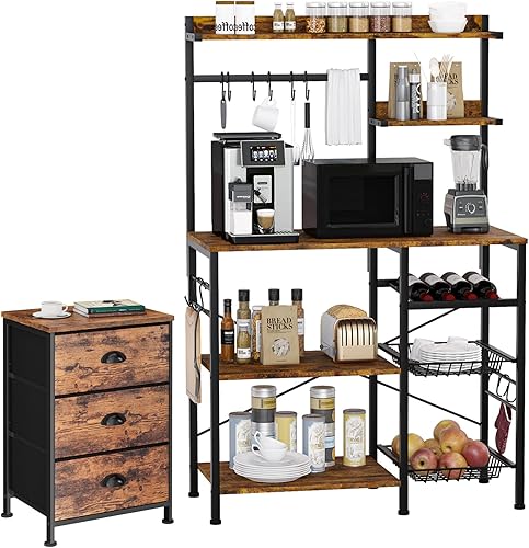 Estante para hornear de cocina con 2 cestas de alambre extraíbles Cómoda para dormitorio mesita de noche de 3 cajones dormitoriosala de estar