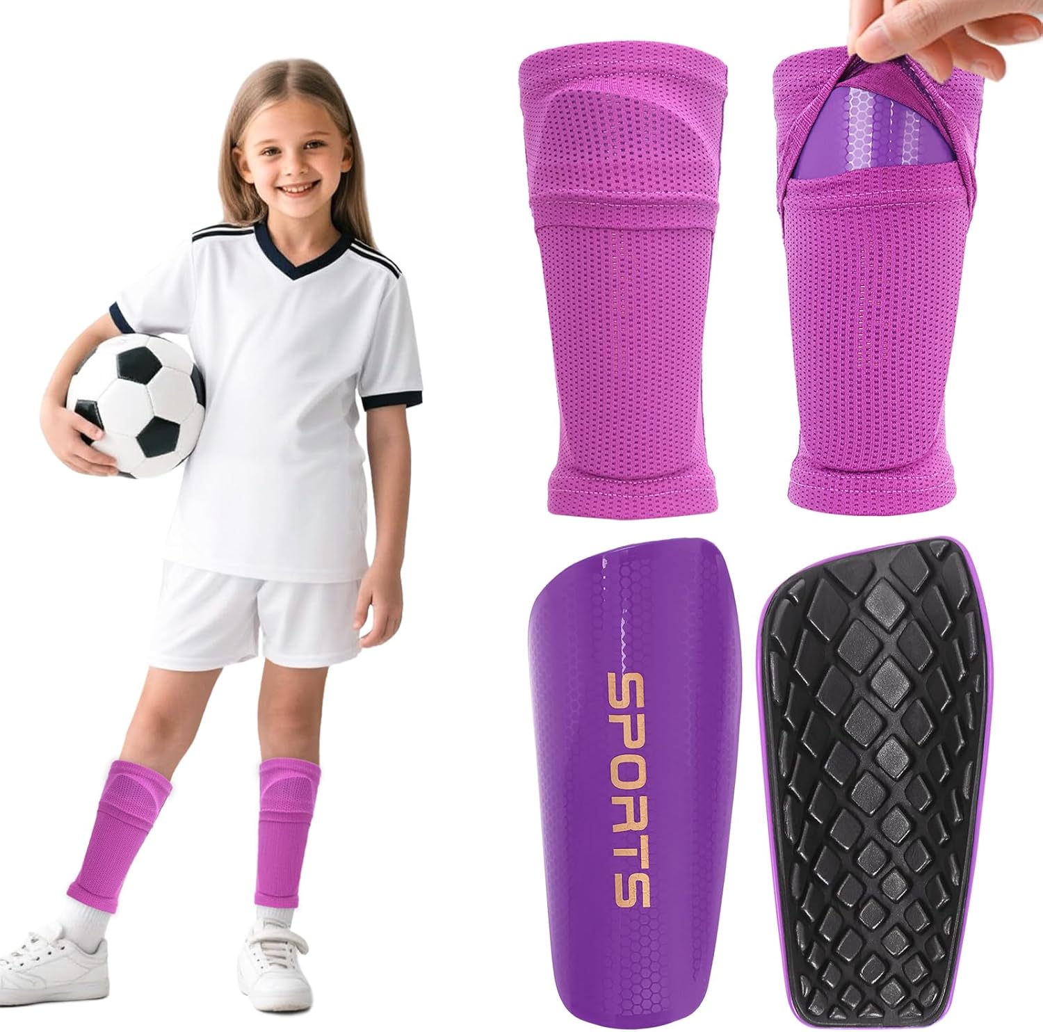 Shin Guards Soccer Kids 2025 Version High-Density Foam Soccer Shin Guard with Sleeves Shin Protective Pads for Kids Daily Practice School Competitions Outdoor Play