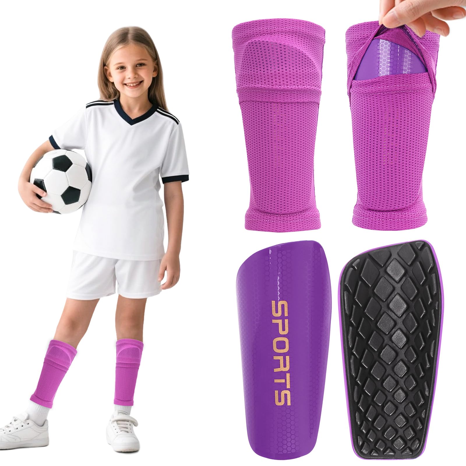 Shin Guards Soccer Kids 2025 Version High-Density Foam Soccer Shin Guard with Sleeves Shin Protective Pads for Kids Daily Practice School Competitions Outdoor Play