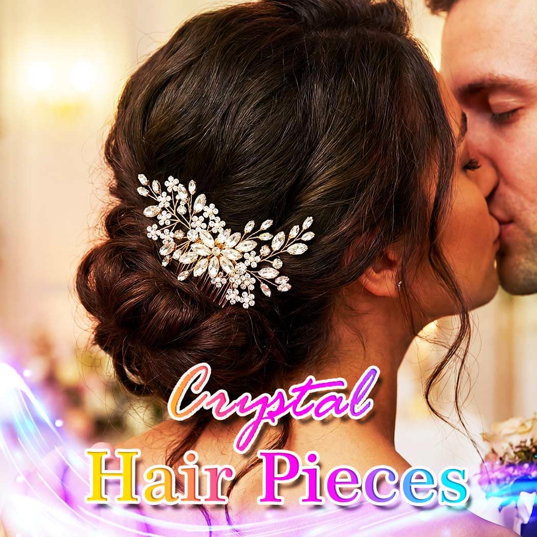 CASDRE Crystal Wedding Hair Comb Silver Rhinestone Bridal Hair Accessories Pearl Hair Pieces for Women and Brides (Gold) - Image 5