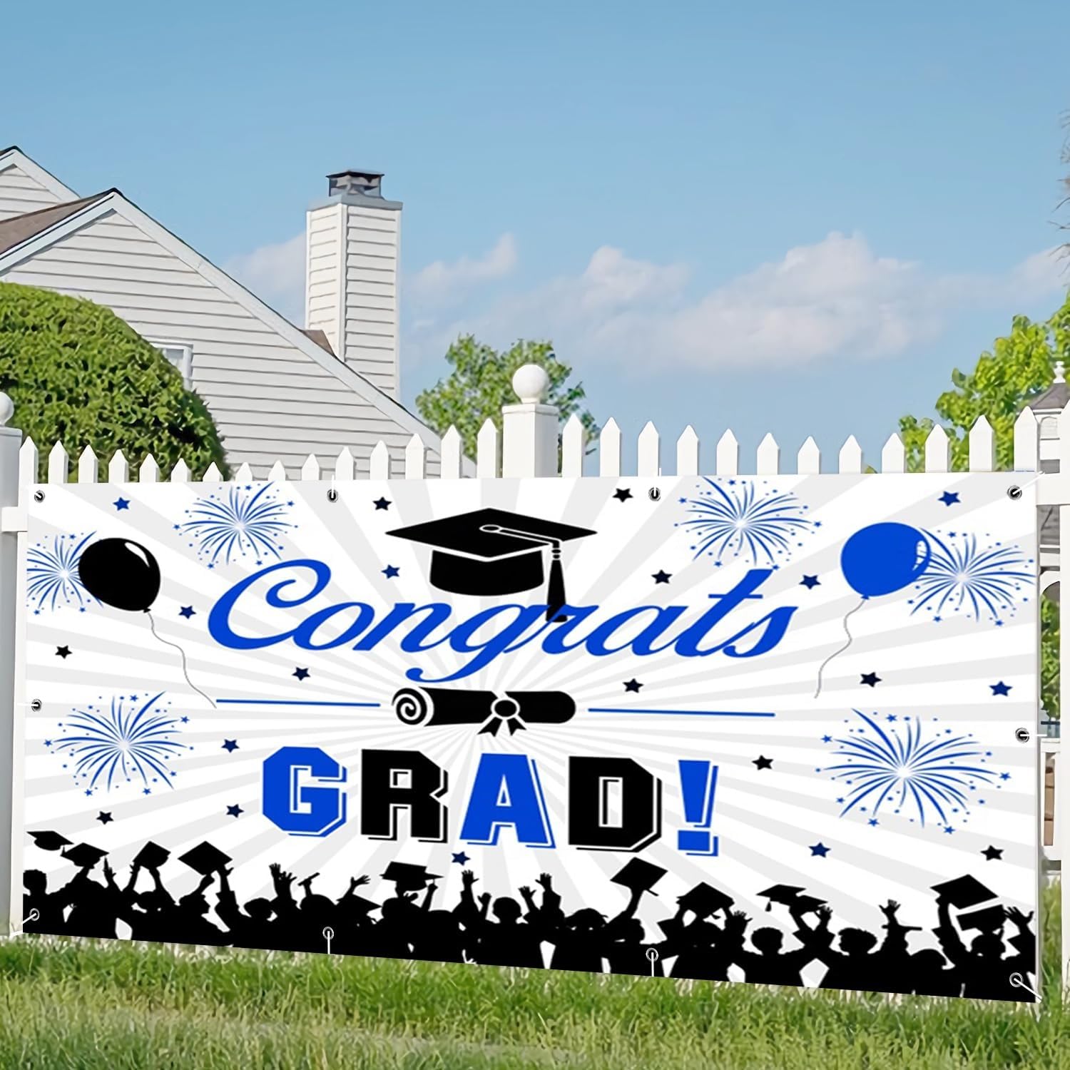 OERJU Graduation Garage Door Banner Congrats Grad Garage Door Cover Black and Blue Congratulations Class of 2026 Graduation Party Decorations Hanging Backdrop Outdoor Indoor Wall Yard Decor 6x13ft