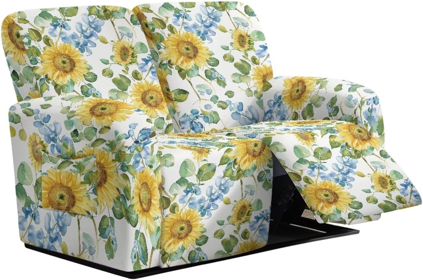 Sunflower Double Recliner Covers Washable Lazy Boy Recliner Slipcovers with Pockets, Leakproof Reclining Loveseat Cover with Straps Bottom, Easy to Install