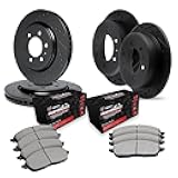 R1 Concepts Front and Rear Brakes and Rotors| Drilled Slotted Brake Rotors| Front and Rear Off-Road/Tow Brake Pads and Rotors Kit| Automotive Replacement Brake Kits