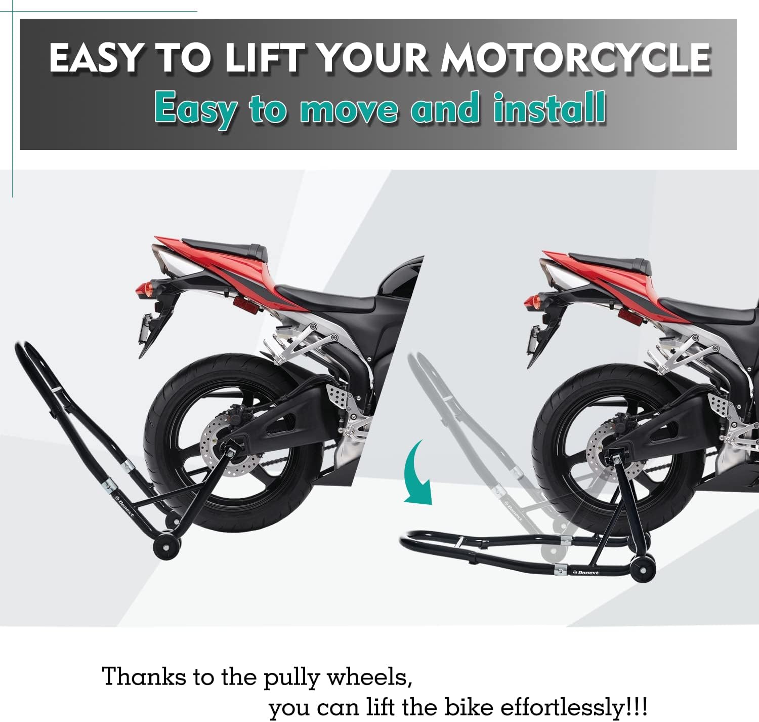 Donext Motorcycle Stand 850LB Sport Bike Rear Wheel Lift Swingarm Paddock Stands Black, U+L