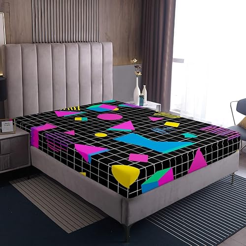 Miniatura 7 de Erosebridal Juego de sábanas de geometría de los años 80 y 90, estilo hipster, juego de sábanas de estilo moderno de los años ochenta, tamaño Queen,