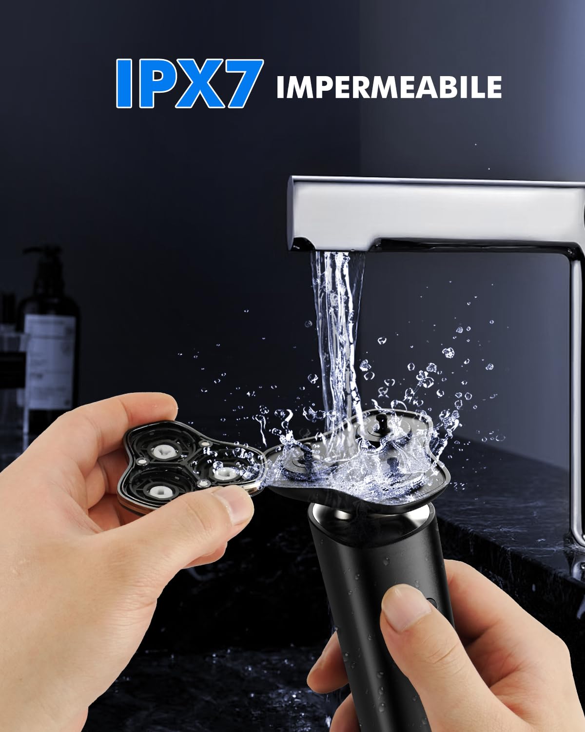 Rasoio Elettrico Barba Uomo, Rasoio Rotativo 3D con Dock di Ricarica, Regolabarba Uomo IPX7 con Display LED, Rasoio Impermeabile Wet & Dry Set 3 in 1