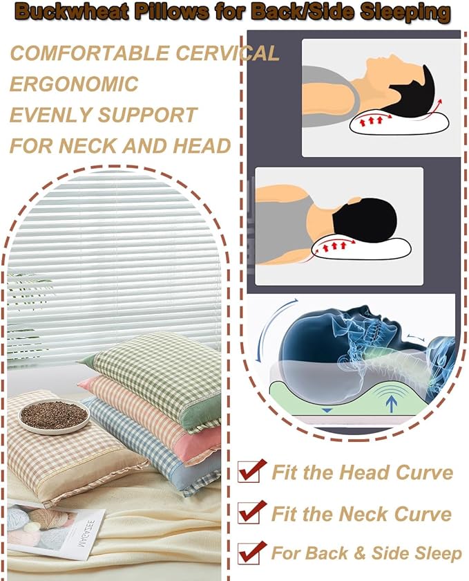 Almohada de Cascarilla de Trigo Sarraceno Rectangular, Soporte Cervical Ajustable con Funda Removible, 35.56 x 20.32 cm miniatura 5