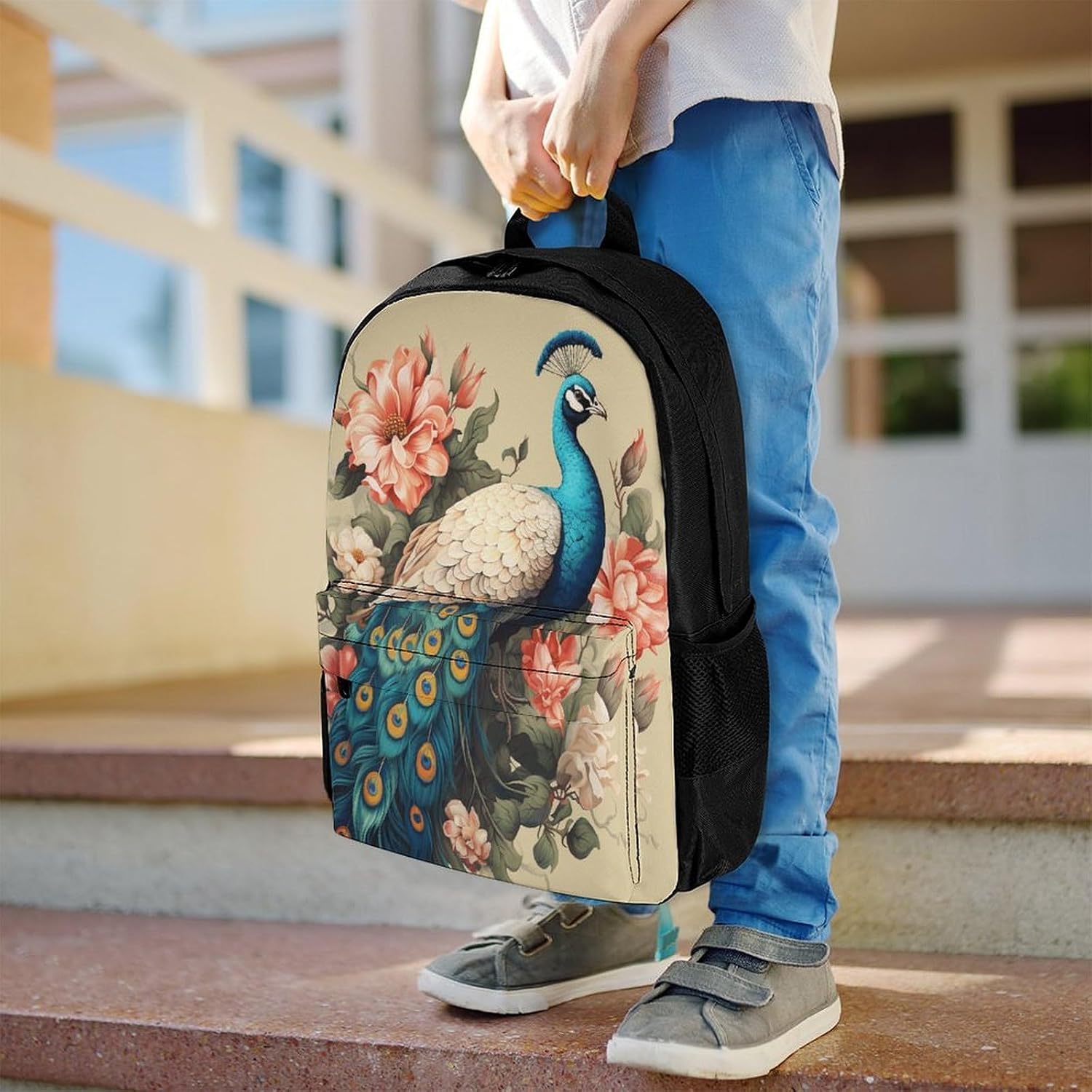 Peacock And Flowers Backpack Daypack Travel Backpack | Lightweight Casual Laptop Backpack for Women Men Aesthetic Travel Bag for Weekender Business Hiking Outdoor