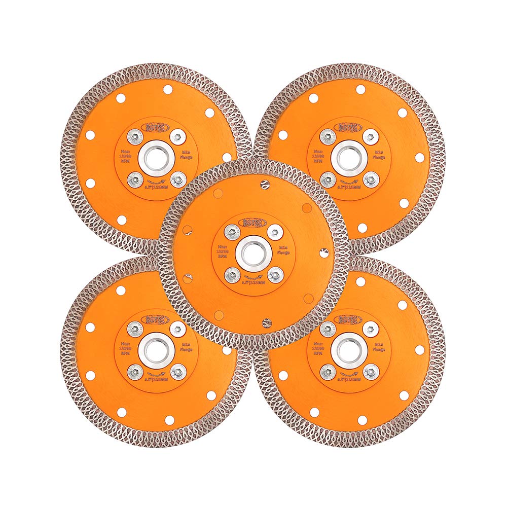 BGTEC Disco de corte de hoja de diamante Turbo de malla de 115MM X de 5 piezas con reborde M14 para baldosas de cerámica, porcelana, mármol