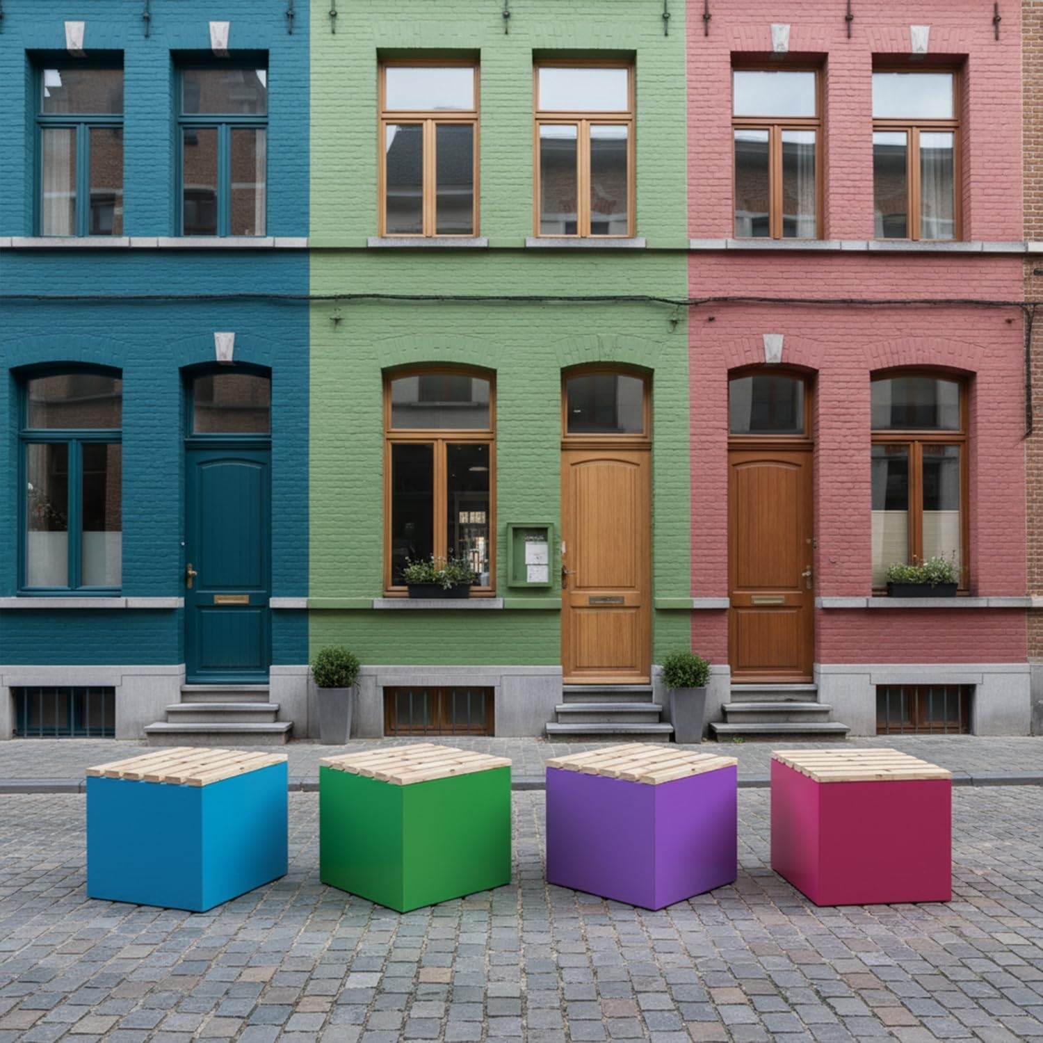 ETG Garten Sitzwürfel Sitzhocker Sitzbox Sitzbank aus Stahl & Lärche 50 x 45 x 50 gelb