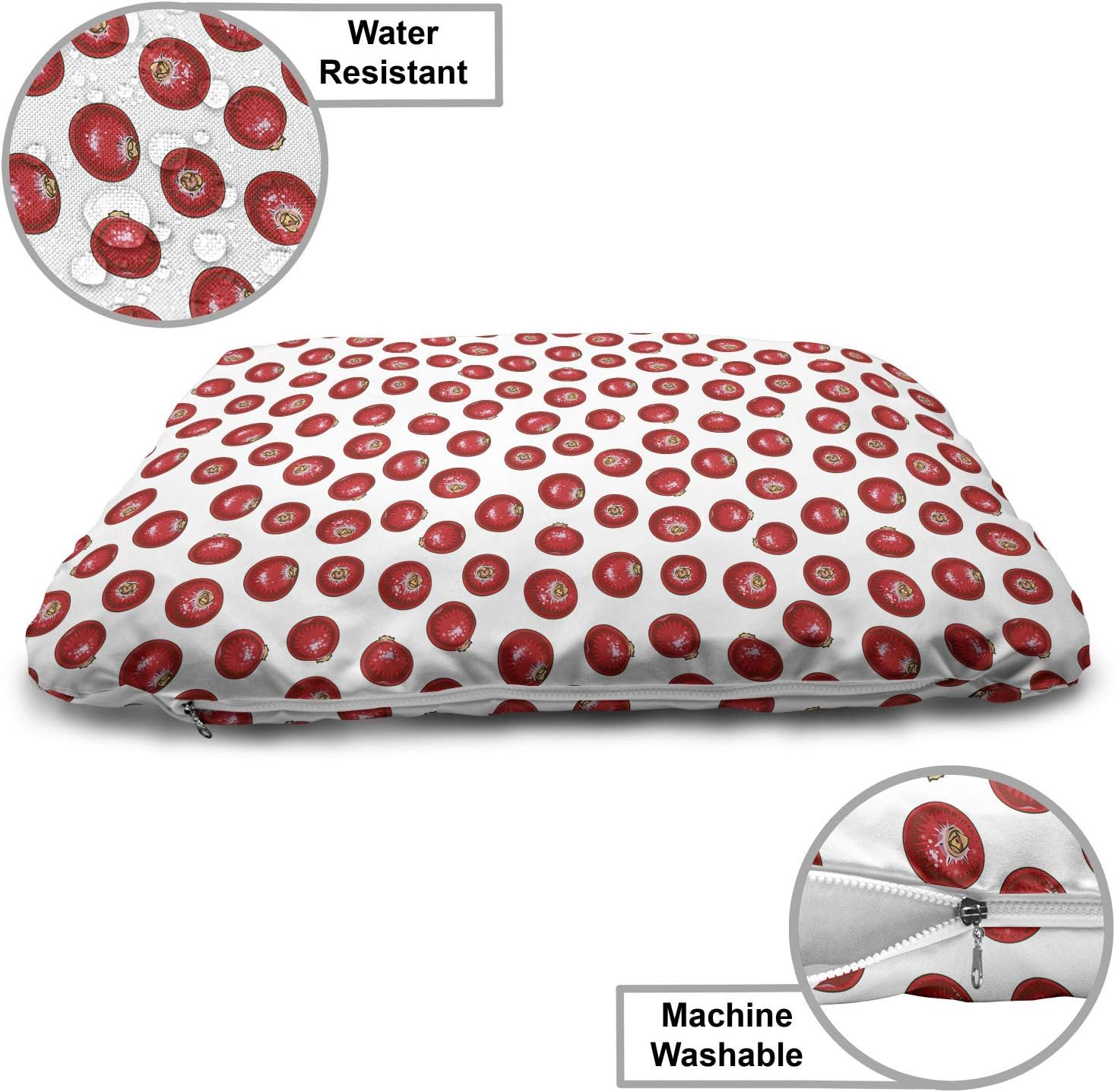 review Lunarable Cranberry Pet Bed, Irregular Motifs Tasty Juicy from The Berry Family, Chew Resistant Pad for Dogs and Cats Cushion with Removable Cover, 24