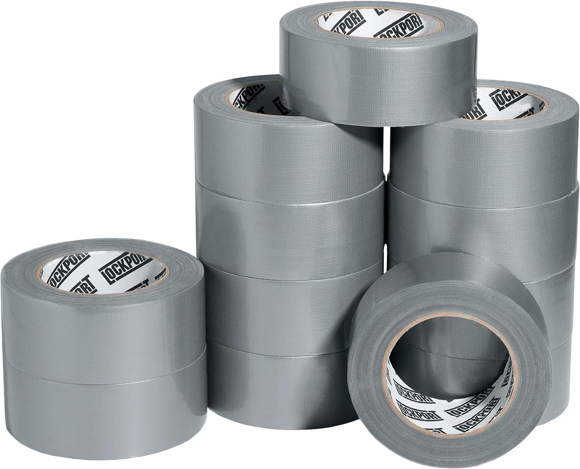 Lockport Duct Tape Heavy Duty Waterproof - 30 Yards x 2 Inch - 12 Roll Pack Silver Duct Tape Bulk Pack - No Residue, Flexible, Strong, All-Weather and Easy Tear - Grey Heavy Duty