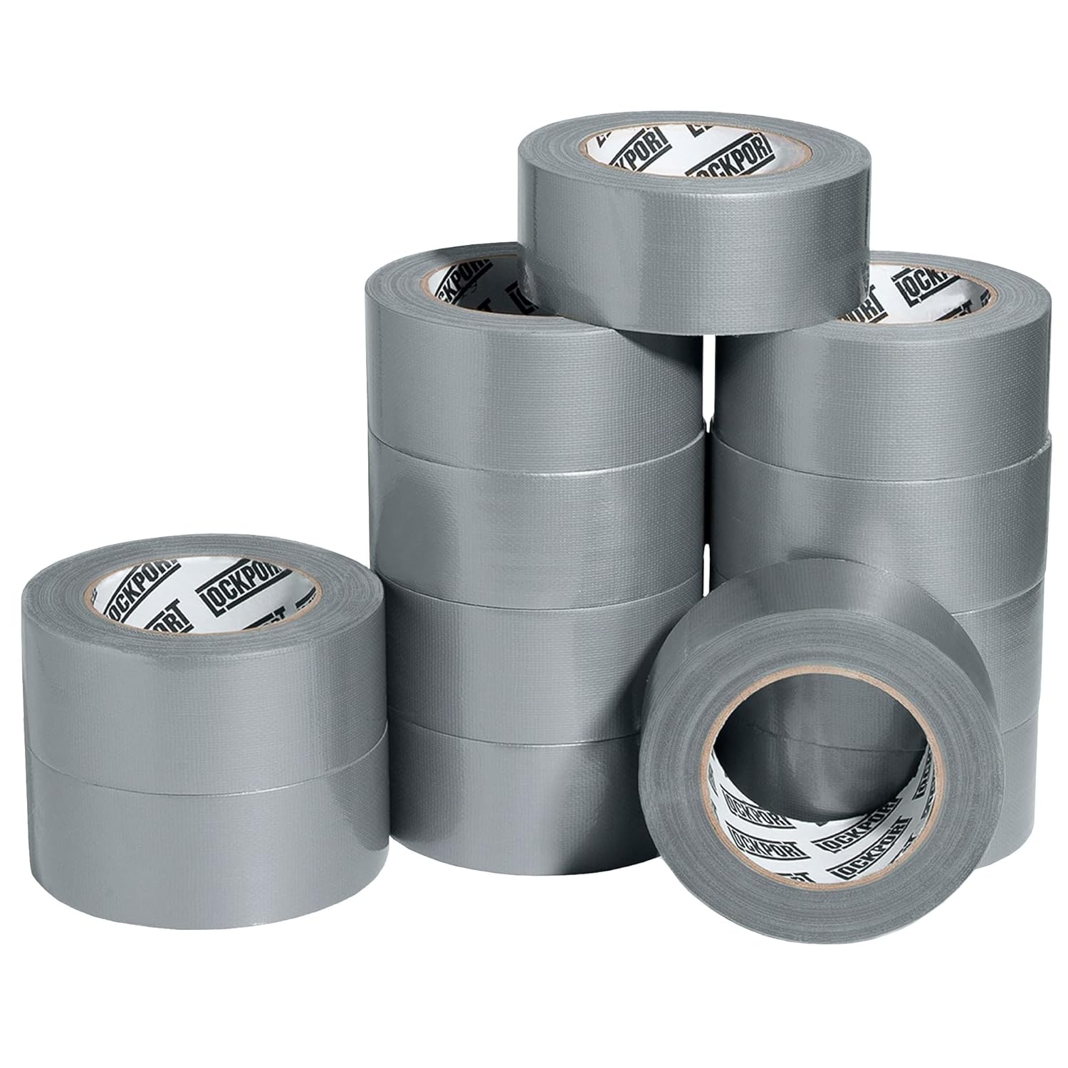 Lockport Duct Tape Heavy Duty Waterproof - 30 Yards x 2 Inch - 12 Roll Pack Silver Duct Tape Bulk Pack - No Residue, Flexible, Strong, All-Weather and Easy Tear - Grey Heavy Duty
