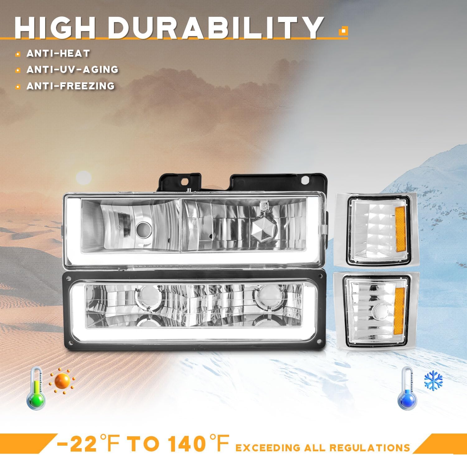 WEELMOTO DRL Headlights for 1994-1998 Chevy C10 C/K 1500/2500/3500 Silverado Tahoe Suburban | 92-94 Blazer Headlamp Assembly with Corner & Bumper Light Replacement Headlights for Pickup Truck