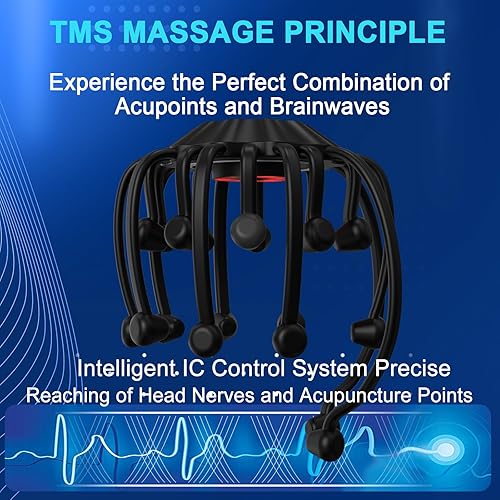 Miniatura 7 de iKeener Masajeador eléctrico de cabeza con luz roja, masaje de cabeza inalámbrico con 5 modos y 20 contactos de vibración para aliviar el estrés,