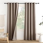 StangH 100% Rideaux Noirs pour Chambre, Rideaux Naturels Linge Beige 84 pouces long solide thermique isolant ferme rideaux pour salle de séjour coulissante porte porte, W52xL84, 2 Panneaux