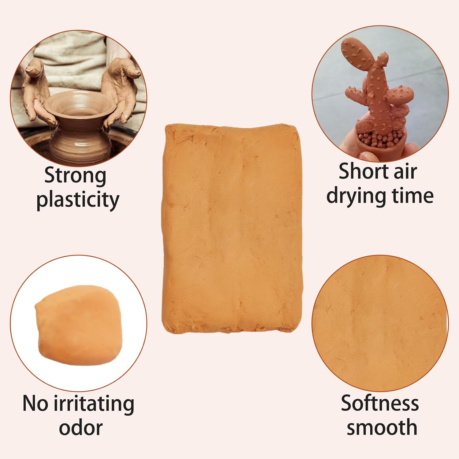 PINVNBY Natural Terra Cotta Self Hardening Pottery Clay - 11 lb Low Fire Baking Clay for Adult Art Class DIY Crafts Sculpting (10 Pcs)