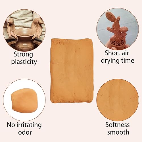Miniatura 5 de PINVNBY Natural Terra Cotta - Arcilla de cerámica autoendurecible  Arcilla para hornear de bajo fuego de 11 libras para adultos, clase de arte,
