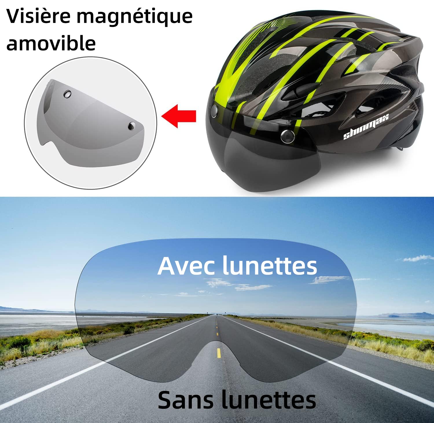 Shinmax Casco Bici Uomo Donna con Luce di LED Casco MTB con Visiera Magnetica Staccabile Shield Caschi Bici Leggero Casco da Bicicletta Unisex Adulto Caschetto Bici Ciclismo Regolabile 56-62cm