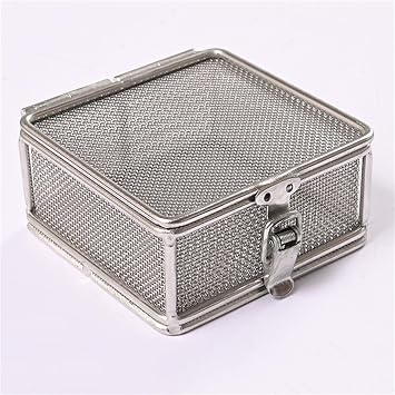 Medical 304 Stainless Steel Instrument Operation Mesh Basket with Lid, Instruments Tray Sterilization Trays case Box,Mesh Perforated Disinfection Baskets,for Hospital,10 * 10 * 10cm