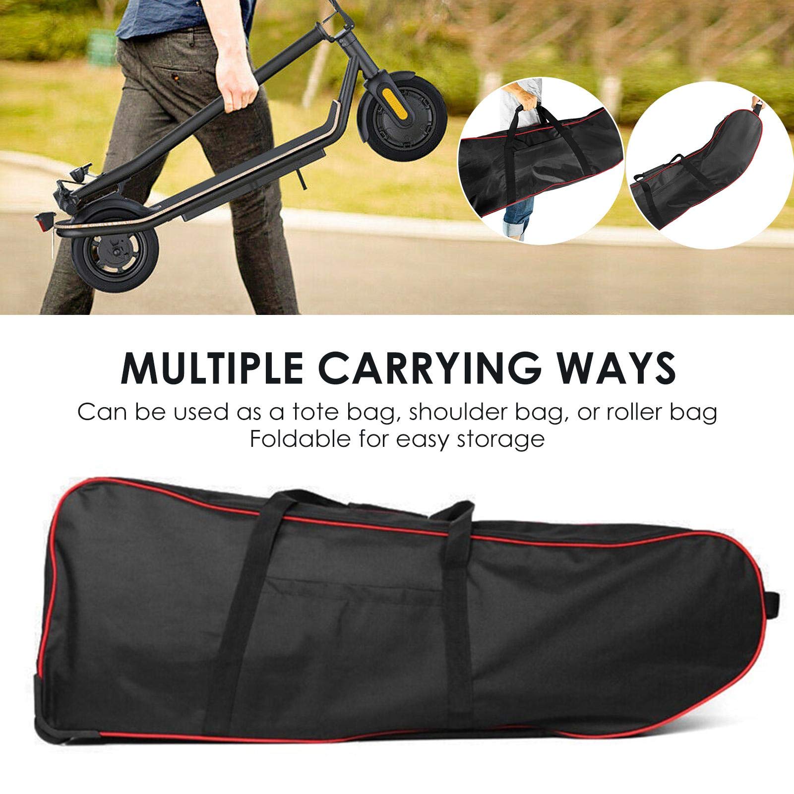 Sac De Transport Pliable pour Scooter, Sac De Rangement Étanche Rayures pour Scooter, Sac À Dos De Transport pour Scooters À Équilibrage Automatique De 10" et Deux Roues Noir-Rouge