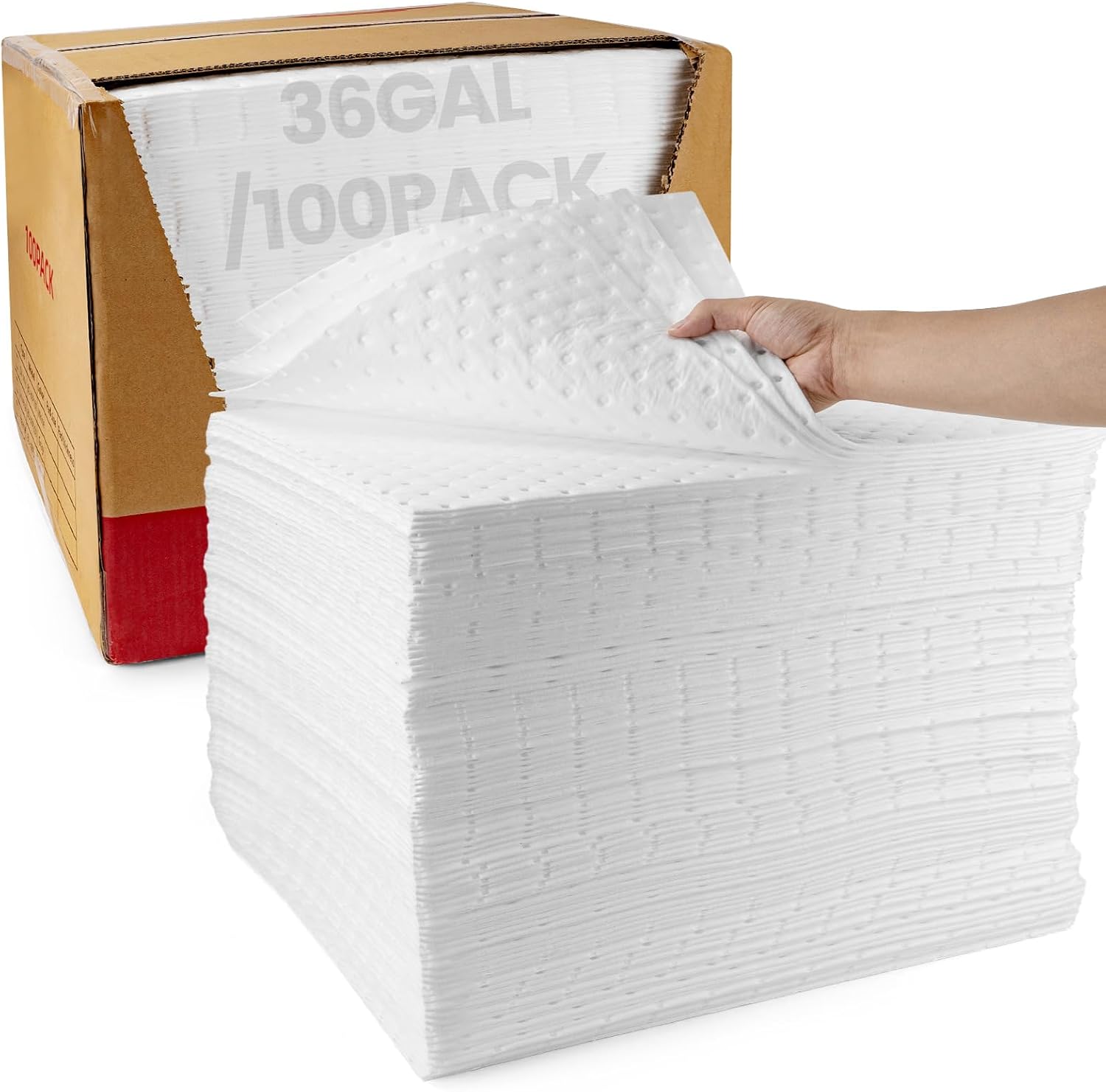 Oil Absorbent Pads 100-Pack | 16"x20" Oil-Only Spill Mat | Industrial Spill Control for Oil & Fuel(32 Gal/Box) | Repels Water Absorbing Sheets
