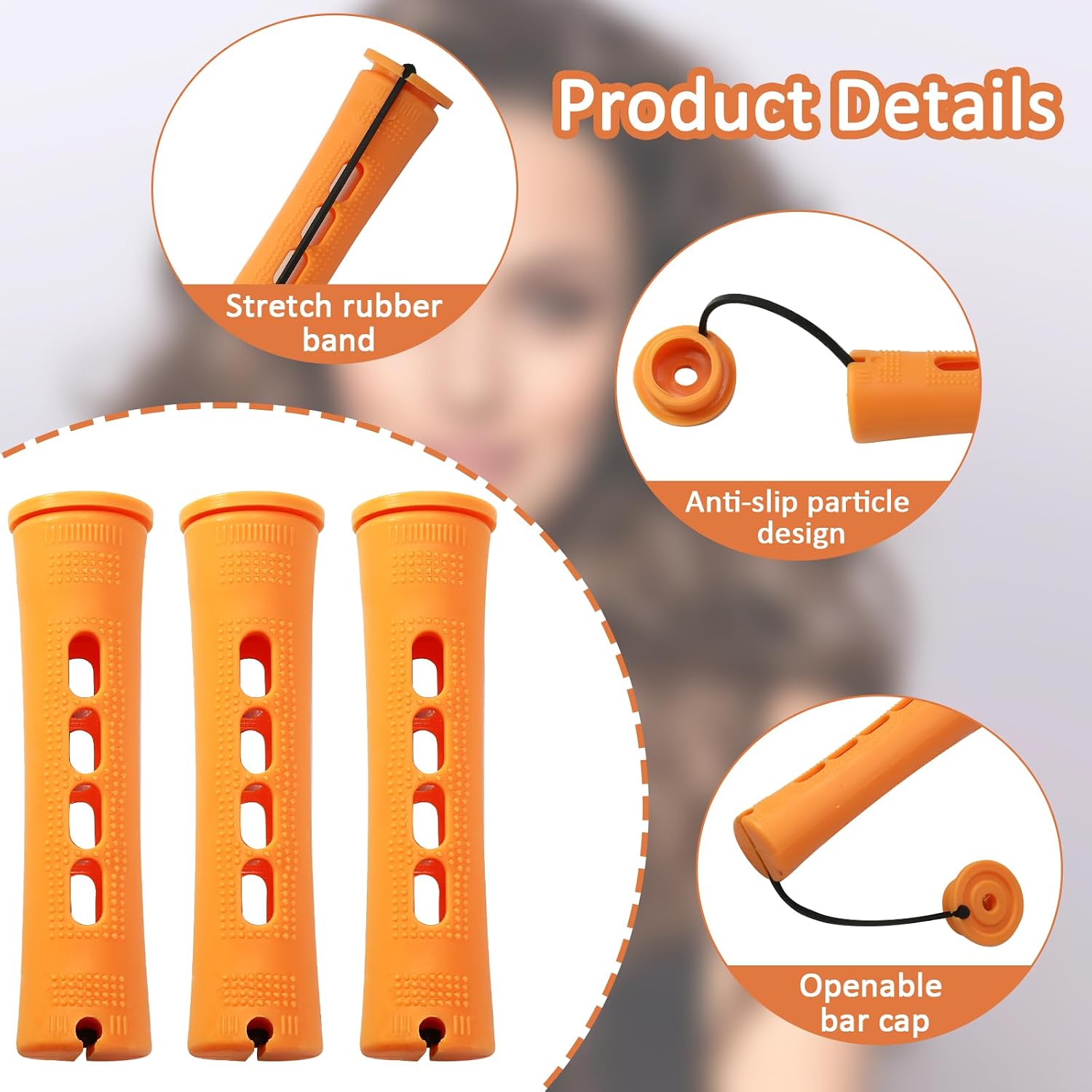 60 Pcs Orange 0.87" Perm Rods Hair Rollers | Cold Wave Rods, Long Short Hair, Curling Rods