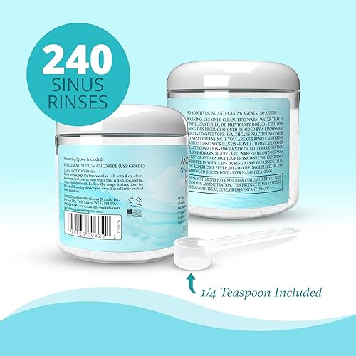 Miniatura 4 de Ancient Secrets Nasal Cleansing Salt, Non-Iodized – USP-Grade Sodium Chloride for Any Neti Pot, Sinus Irrigation System, 10 Oz + Single-Use Travel