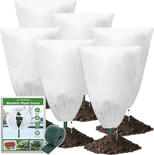 SHWWLL Protección de plantas de congelación de invierno, paquete de 4 cubiertas de plantas con cordón con cremallera, cubierta de árbol, chaqueta de