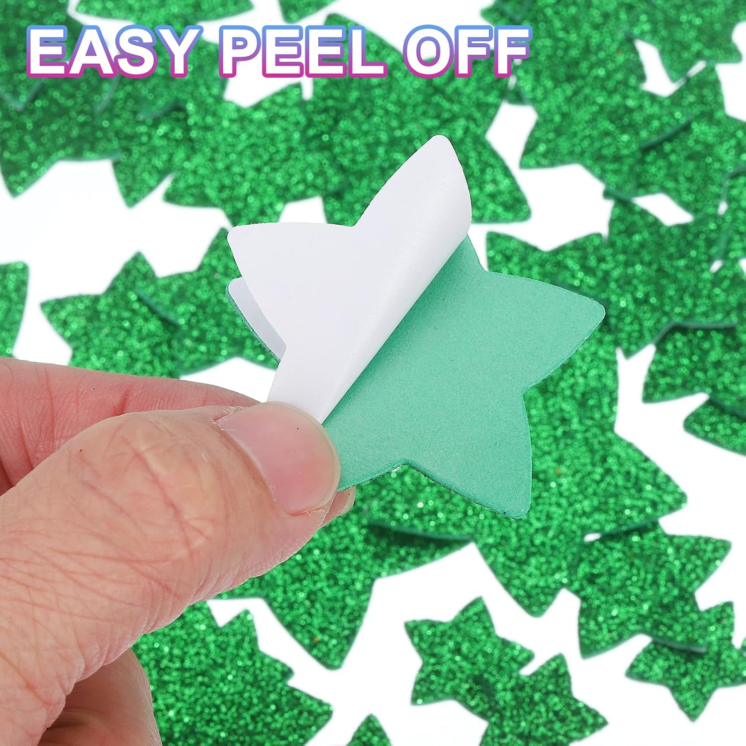 MECCANIXITY 228Pcs Glitter Foam Stickers 3 Size Self-Adhesive Sparkly Star Shapes Glitter Stickers for Arts Craft Supplies, DIY and Decor, Green