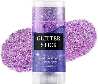 Purple Face and Body Glitter Stick,Holographic Neon Accessories Outfit Singer Concert Sparkling Festival Rave Glitter Makeup