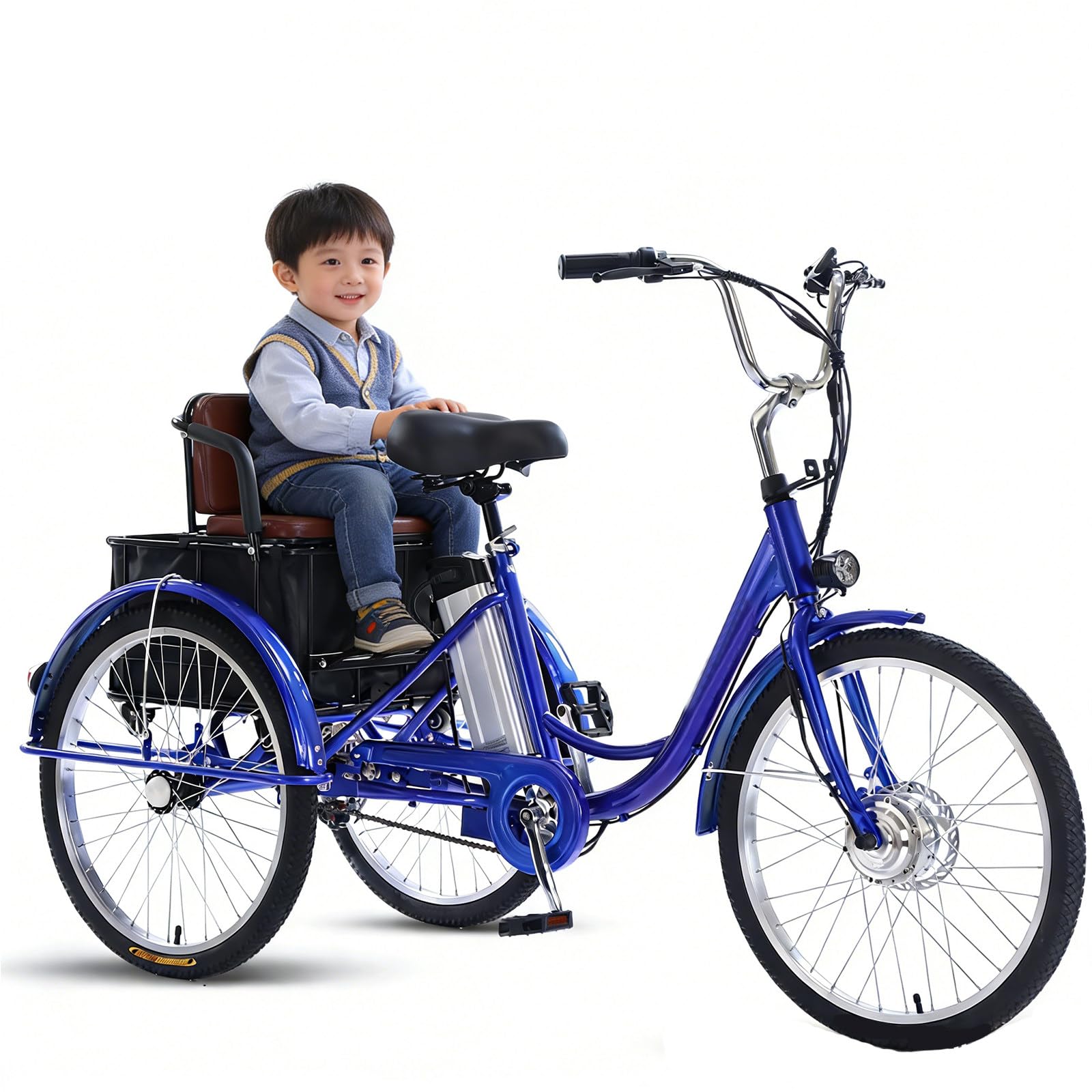 LRPMGZYoe 24" 3 Wheel Electric Adult Tricycle with Seat Pedal Assist for Adults 150 kg Load Capacity Adjustable Height with Basket Elderly Exercise Shopping Scooter Comfortable Rides